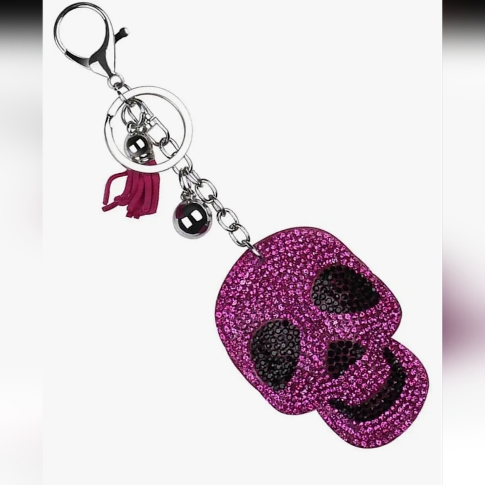 Rhinestone Pendant Tassel Key Ring for Purse Handbag Car Decor Skull Black - Picture 8 of 9